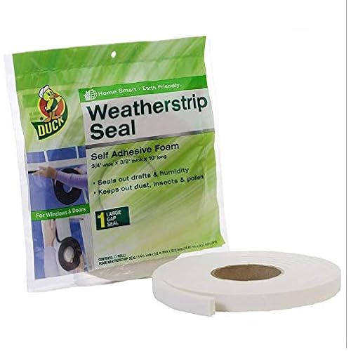 Duck Brand Self Adhesive Foam Weatherstrip Seal for Large Gaps, 3/4-Inch x 3/8-Inch x 10-Feet,White-1 Roll