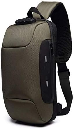 Oivias Sling Backpack,USB Anti-Theft Men's Chest Bag with Anti-Theft Password Lock, Casual Shoulder Bag Waterproof Oxford Cloth Chest Bag for Outdoor Activities（Size：17834cm） (Color : ArmyGreen)