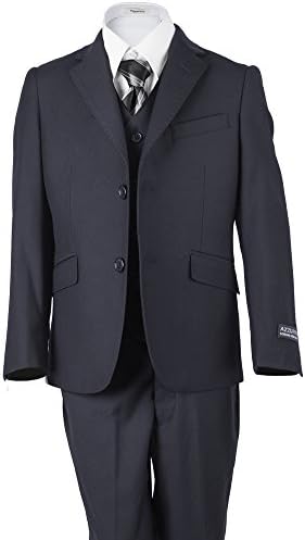 Azzurro Boys' Navy 2 Button Pick Stitched Classic Suit 3 Piece For Weddings, Ring Bearer Boy, Communions, Holidays, Birthday Party's, Choirs and All Special Events 6 Navy