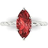 Clara Pucci 2 cttw White Gold-Plated Silver Solitaire Engagement Ring for Women (12x6mm, Marquise Cut, Natural Garnet)