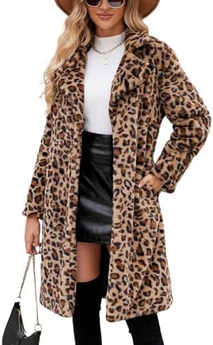 Sexyshine Women's Leopard Print Faux Fur Long Coat Winter Fall