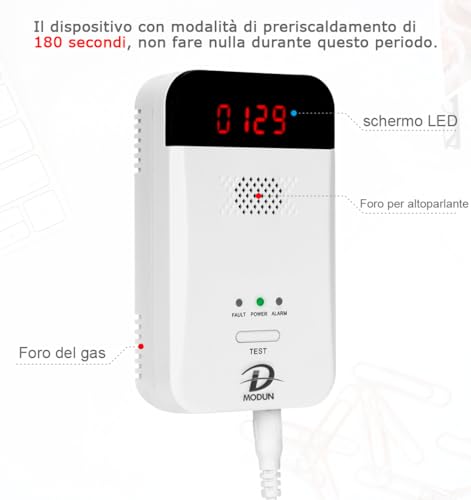 D MODUN - Gas Detector, Natural Gas | LPG | Carbon Gas Leak Detector, Gas Detector with Plug-in with Audible Alarm and LED Display, Gas Fuel Gas Alarm Sensor Methane Propane Butane