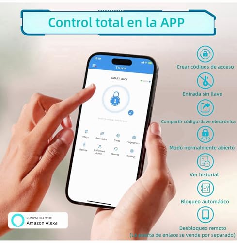 TEKXDD Cerradura Inteligente 6 en 1 -【0,5S Reconocimiento Desbloqueo】con Huella Dactilar, APP, Contraseña, Tarjeta IC, Llave, Desbloqueo remoto, Recordatorio de Batería Baja, Contraseña Anti-Espionaje