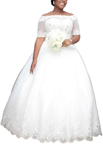 DressTailor Women's Vintage Lace Beaded Wedding Dress With Sleeves Off Shoulder Plus Size Bridal Ball Gown