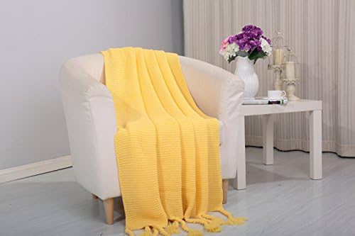 Camilla Knitted Throw Couch Cover Sofa Blanket, 50x60, Yellow