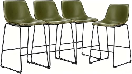 DUMOS Bar Stools Set of 4, Faux Leather Counter Height Bar Chairs