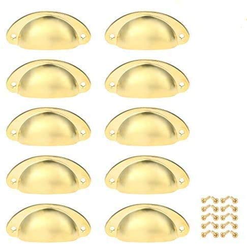 Namvo 10 Pack Drawer Pull Handles Vintage Antique Shell Cup Kitchen Cupboard Door Cabinet Furniture Knobs with Screws Yellow（81 * 35 * 18mm）