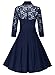 MISSMAY Women's Vintage 1950s Style 3/4 Sleeve Black Lace Flare A-line Dress (XX-Large, Navy Blue)