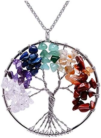 1pc Tree of Life Prosperity Gemstone Pendant Necklace 30 inch Healing Crystal Stones Chakras Energy Rock Hypoallergenic Tarnish Resistant Women Men Jewelry