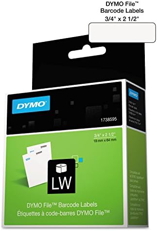 Dymo 1738595 Labelwriter Bar Code Labels, 3/4 X 2 1/2, White, 450 Labels/Roll