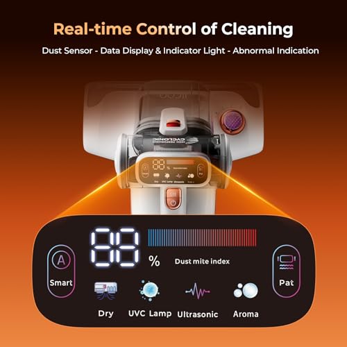 JIGOO T600 Anti-dust Vacuum Cleaner for Mattresses with UV Light and Vibration, 700W 15kpa Eliminates 99.9%, LED Display, 5s Fast Heating Dust Collector, Silent Design 72dB without Noise