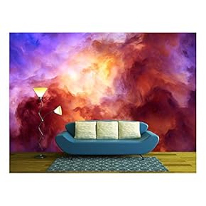 Surreal, Storm Clouds Shading from Dark Purples and Reds to Oranges and Yellows - Removable Wall Mural | Self-Adhesive Large Wallpaper - 66x96 inches