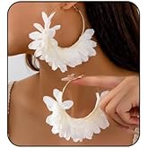 Boho Colorful Flower Earrings Floral Fabric Hoop Earrings Camellia Petal Hoop Earrings Vacation Wedding Jewelry Accessories for Women