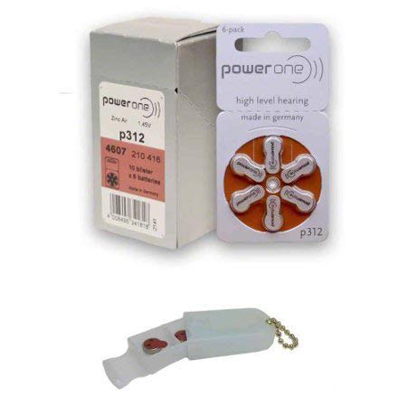 Power One Hearing Aid Batteries - Size P312-60 Pack - Complimentary Battery Keychain Kit - Thumbnail 2