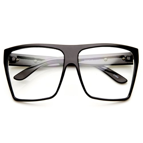 Large Oversized Retro Fashion Clear Lens Square Glasses (Black)