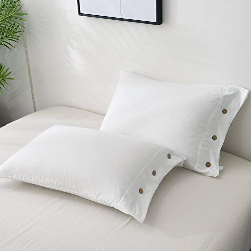 M&Meagle Duvet Cover White,Solid Color Button Design,100% Microfiber Treated by Washed Cotton Process,Feels Like a Very Soft Cotton-Queen Size(3Pcs,1 Duvet Cover 2 Pillowcases) - Thumbnail 3