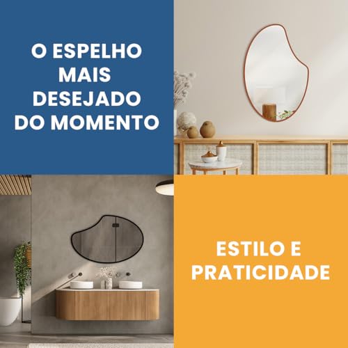 Espelho Orgânico Apple 80x60cm Design Moderno com Moldura em Couro para Decoração Sofisticada (Preto)