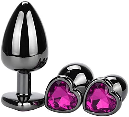 Ebucks 3 Pcs 3 Size Jewelry Ana-l But-t Plu-g, Heart Shaped Jewelry Birth Stone Smooth Metal Steel Ana-l Trainer Exercise Toys Beginner Kits for Man Women (Hot Pink)