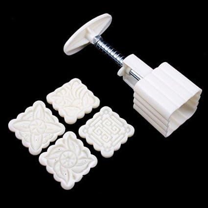 Lsushine Mooncake Moon Cake Square Mold Mould 100g Flowers Plants 4 Stamps