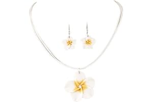 YOCOYEE Hawaiian Plumeria Rubra Earrings Necklace Set Bohemia Tropical Flower Dangle Earrings Luau Beach Party Accessories for Women Jewelry