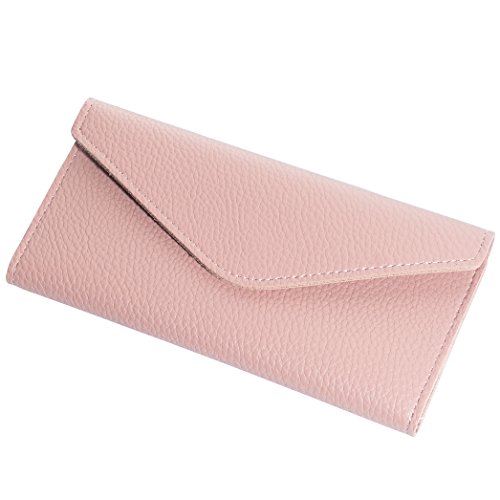 CKLT Women's Multi-card Slots Soft PU Leather Snap Closure Card Holder Clutch Wallet Ladies Retro Purse (pink)