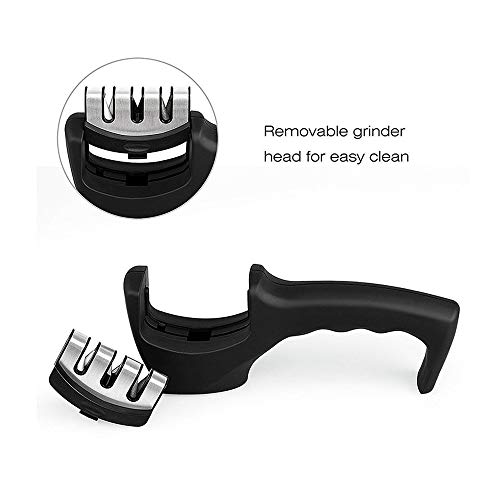 Kitchen Knife Sharpener, 3 Stage Coated Wheel System, Stainless Steel for Straight Tungsten/Diamond/Ceramic Knives Black