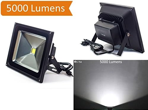 HouLight 300W Equivalent, 5000lm, Super Bright 50W LED Flood Light, IP65-Waterproof, with US Plug, White, 6500K, Outdoor Security Light