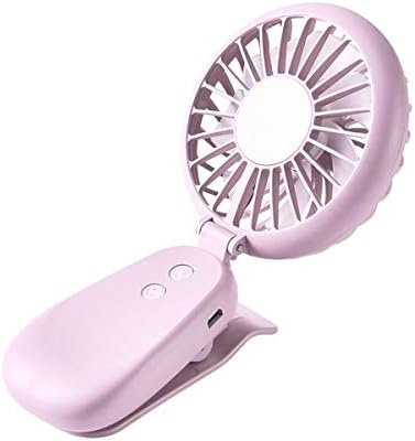 Metrekey Rechargeable USB Mini Handheld Fan Portable Clip-on Travel Small Foldable LED Light Quiet Fan for Outdoor Office Room Pink