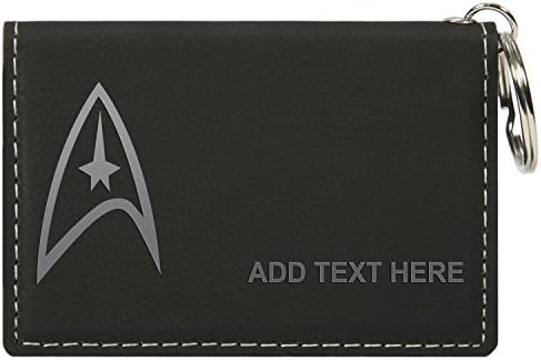 Personalized Engraved Star Trek Federation Faux Leather Keychain Wallet Bk &amp; Slv