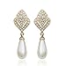 Clip On Pearl Dangle Earrings for Women, 18K Gold Plated ， Art Deco Vintage Wedding Style