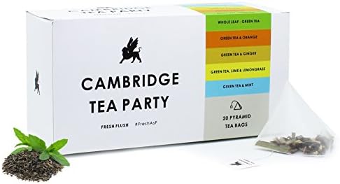 Green Tea - Whole Leaf - 20 Pyramid Tea Bags - Assorted Flavors - Premium Green Tea Bag By Cambridge Tea Party