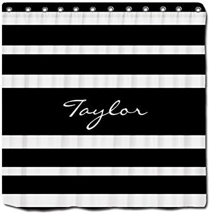 YYT Personalized Shower Curtains Black White Striped Monogram Name Custom Elegant Shower Curtain 72"X72"