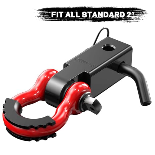 Tow Hitch Receiver 2", 45,000 lbs Break Strength Shackle Hitch with 5/8" Screw Pin, 3/4" Shackle, Red & Black Towing Accessories for Vehicle, Trailer & Off-Road Recovery