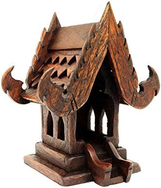 Thai Buddhism Handmade Teak Wood Spirit House. (House, W4"xL3"xH5") (House, W4"xL3"xH5")