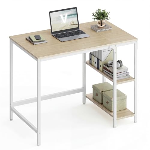 VASAGLE Tisch, Computertisch, Bürotisch, 100 x 50 x 76 cm, moderner Stil, für Arbeitszimmer, Schlafzimmer, Wohnzimmer, naturbeige-perlweiß LWD046L01