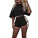 HongXander Women Short Sleeve Bandage 2 Piece Set Short Pants Casual Outfit Sportswear (XL, Black)