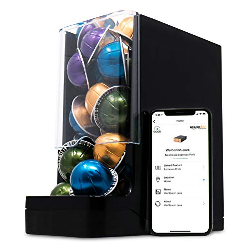 Never Run Out of Coffee - WePlenish Java – Smart Coffee Pod Holder with Amazon Dash Replenishment Built In | Nespresso Capsule and Keurig K-Cup Holder - Black