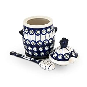 Hand-Decorated Polish Pottery Honey Storage Jar with Honey Dipper (GU1848/1849 – 8)