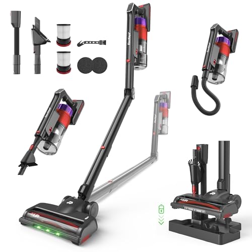 ElecKeys 650W Cordless Vacuum Cleaner for Pet Hair & Hardwood Floors, 55kPa Lightweight Vacuum Cleaners with 65 Mins Runtime, Quiet Stick Vac,Charging Dock, Self-Standing, Foldable Tube