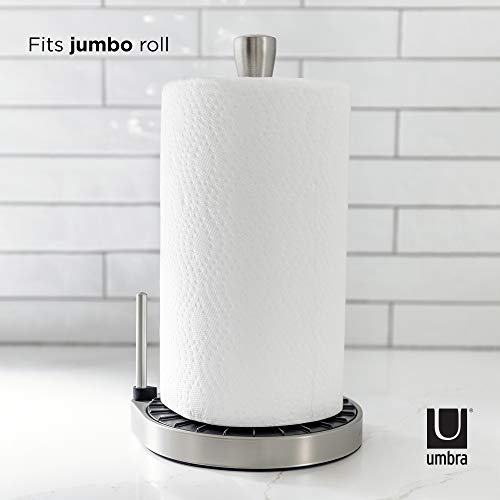 Umbra Spin Click N Tear Paper Towel Holder Stand for Countertop OneHanded Tear, Nickel/Black