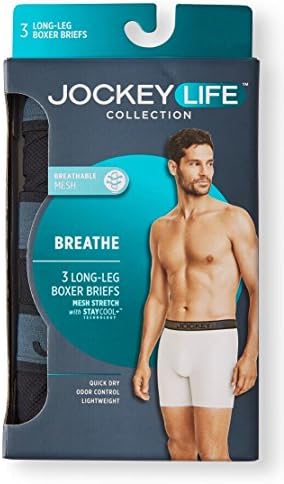 Life Breathe 3-Pack Men's Breathable Mesh Stretch Long-Leg Boxer Briefs - Black