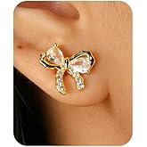 FliuSaux Bow Earrings 14K Gold Earrings for women Cubic Zirconia Bow Studs Hypoallergenic Dainty Earrings Cute Knot Stud Earring Jewelry Gift for Christmas Holiday