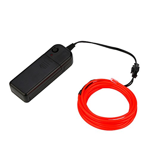 SHY Neon Light El Wire with Battery Pack Neon Cable Glowing Strobing Glow String Strip Rope Electroluminescent Wire, 3M Battery Operated (Red)