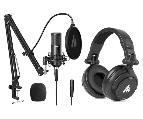MAONO XLR Condenser Microphone, Professional Cardioid Studio Recording Mic with 50MM Drivers Studio Headphones AU-MH601for Streaming, Podcasting, Singing, Voice-Over, Vocal, Home-Studio, YouTube, Skyp