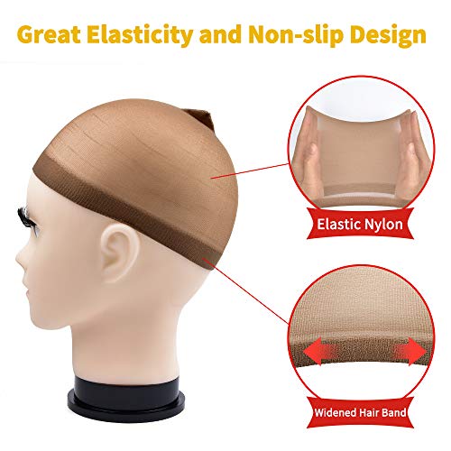 Wig Caps, IKOCO 6 Pcs Nylon Stocking Caps for Wigs Strenchy Wig Caps for Women (Brown)