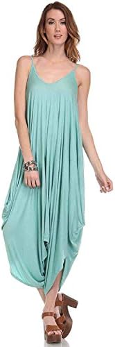 Solid Color Ladies Spaghetti Strap Loose Fit Harem Jumper Multi Color Available (Large, LUCITE GREEN)