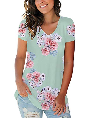 V Neck T Shirts Women Summer Short Sleeve Loose Fitting Cute Tops