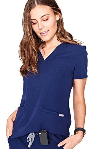 FIGS Medical Scrubs Women's Casma Three-Pocket Scrub top (Navy Blue, XL)