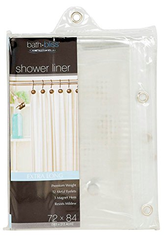 Bath Bliss8 Gauge Premium Weight Extra Long Curtain Liner for Stalls and Oversized Showers, 12 Metal Eyelets, 3 Magnet Hem, 70”x 84”, Clear (5680)