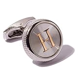 HJ Men's 2PCS Fashion Dazzle Tuxedo Shirts Platinum Plated Cufflinks Initial Letter 2 Color A-Z (silver H)